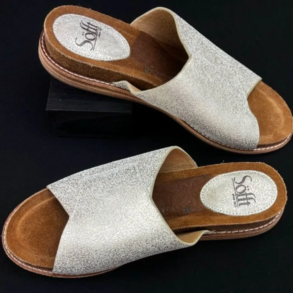 ~ Sofft Boho Gold Sandal 8 Slide Summer Beachy Bougie Boujee Festival Leather